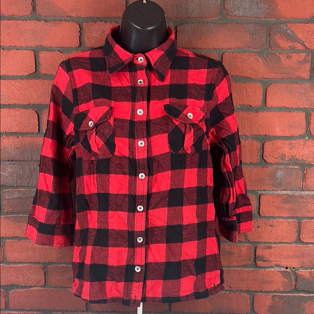 Derek Heart Shirt Womens Large Buffalo Plaid Button Up Flannel‎